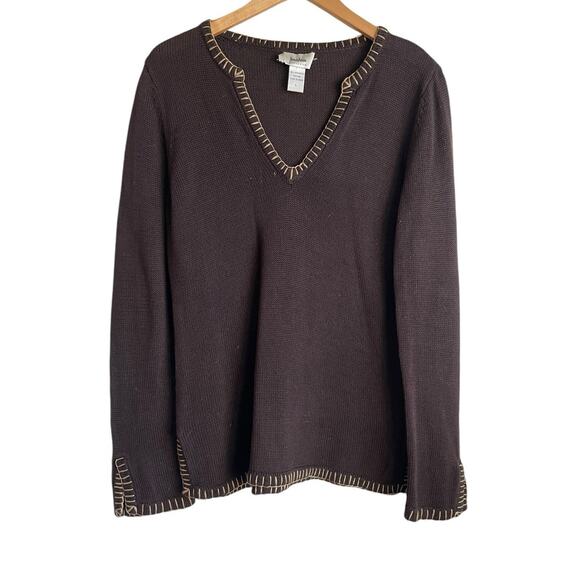 Neimen Marcus Women Tunic Sweater L Brown Embroider Trim Boho Retro Hippie Beach - Picture 1 of 11